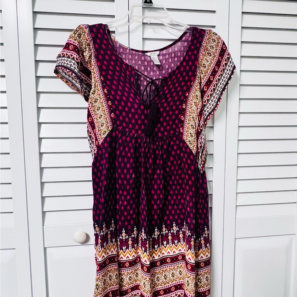 🥥Bohemian Forever 21 Purple Patterned Women's Dress - Picture 4 of 5